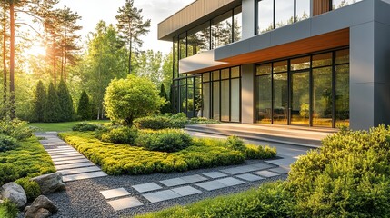 Obraz premium A modern home with sleek architectural lines, featuring pic