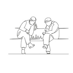 One continuous single drawing line art flat doodle old age, game, chess, leisure, excitement, checkmate. Isolated image hand draw contour on a white background, hand drawn