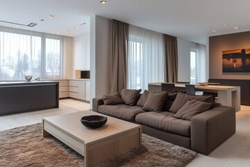 Fototapeta premium interior design in trend 2025 color Mocha Mousse. Favourite color of 2025 year