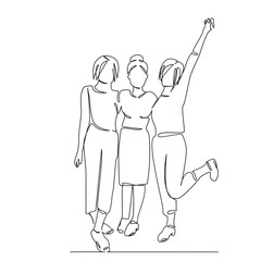 One continuous single drawing line art flat doodle strong friendship, true friendship, fun, friends walking and having fun. Isolated image hand draw contour on a white background, hand drawn