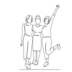 One continuous single drawing line art flat doodle strong friendship, true friendship, fun, friends walking and having fun. Isolated image hand draw contour on a white background, hand drawn