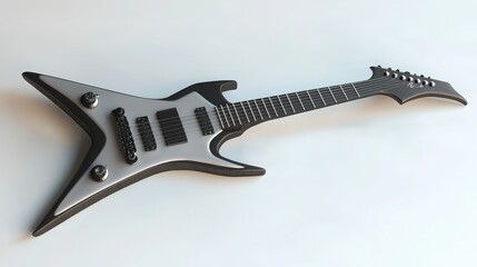 Obraz premium Sleek Silver Electric Guitar with Unique Shape and Modern Design