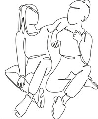 One continuous single drawing line art flat doodle teenage, person, sitting, female, woman, lifestyle, friendship, indoor, adult, conversation. Isolated image hand draw contour on a white background, 