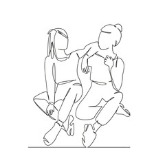 One continuous single drawing line art flat doodle teenage, person, sitting, female, woman, lifestyle, friendship, indoor, adult, conversation. Isolated image hand draw contour on a white background, 