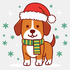 Festive Dog Silhouette Wearing Santa Hat Vector Illustration for Holiday Designs.eps