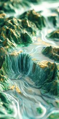 Fototapeta premium Lush green terrain with cascading water features resembling a natural landscape mobile phone wallpaper