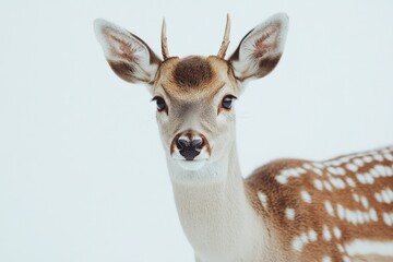 Obraz premium close up of a young deer with antlers in a white background