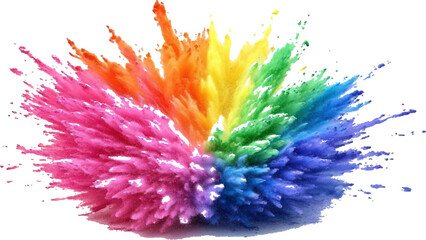 Obraz premium Holi colors splash powder. Explosion of colored powder, isolated on transparent background. Rainbow colored powder bursts on a white backdrop, holi festival celebrations