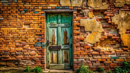 A candid shot of a decaying brick wall and broken door, showcasing distressed textures.