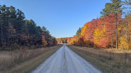 Autumn Road Through Colorful Forest