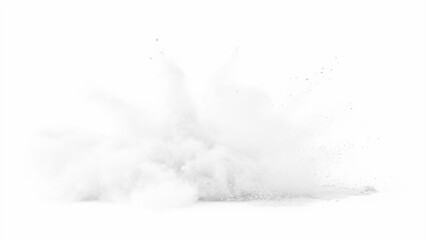 White Powder Explosion, Bright white paint color powder explosion. White powder explosion cloud against white background. White dust particle splash. 