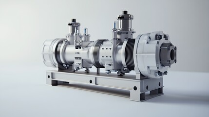 Fototapeta premium A powerful automatic pump with advanced safety mechanisms, sharply detailed on a neutral white surface.