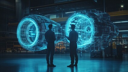 Two Engineers Examining a Holographic Engine Model