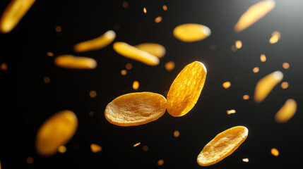 Flying orange chips create an explosion of flavor in a visually appealing composition