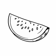watermelon slice outline vector illustration with seeds and thick rind