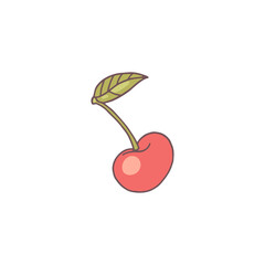 Berry cute illustration with fresh cherries in cartoon style on a white background.