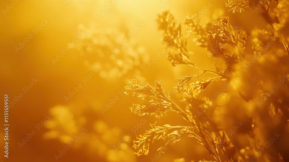 Wall mural Golden Hour Plant Silhouette Backlit By Warm Sunlight