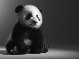 Obraz premium black and white photograph of a baby panda sitting