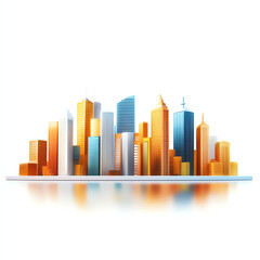 Obraz premium Stylized city skyline illustration with a mix of colorful skyscrapers on a white isolated background.