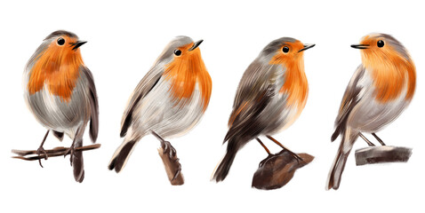 set Birds robin illustration without background