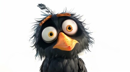 Fototapeta premium A goofy bird looking perplexed, standing still with wide-open eyes, isolated on white.