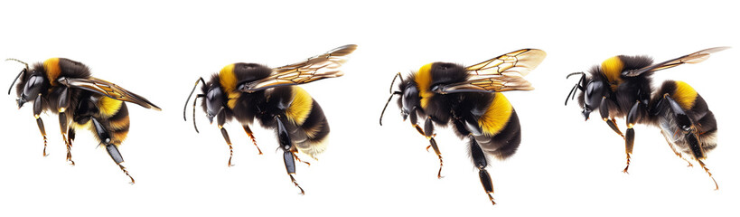 Set of bumblebee isolated on transparent background PNG