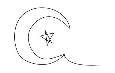 Crescent Moon symbol continuous one line drawing isolated of outline vector illustration,
Line art Crescent. Muslim symbol. Trendy concept ramadan design. Vector illustration,