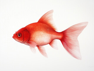 A Vivid Red Goldfish Illustration Showcased Against a Crisp White Background for Stunning Visual Appeal