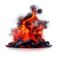 Fototapeta premium Vivid flames erupt against a clean white background, showcasing dynamic movement and intricate details of fire.