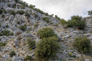 Old Karain cave, hidden in Mediterranean region. Confirms human habitation since the early Paleolithic age between 150,000 and 200,000 years ago.Yagca, Antalya, Turkey.
