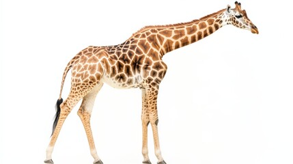 Fototapeta premium a giraffe stands against a white background