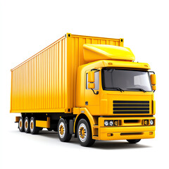 Yellow truck with cargo container on a white isolated background.