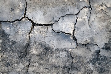 Obraz premium A cracked and broken concrete wall with a grey and white color