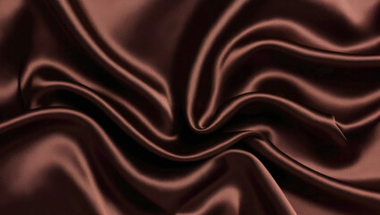Fototapeta premium Luxurious brown satin fabric background with elegant folds and creases for creative designs.