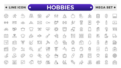 Hobbies icon set. Containing healthy lifestyle, diet, exercise, sleep, relationships, running, routine, self-care, culture and lifestyle icons. Healthcare, health, diet, healthy food, collection.