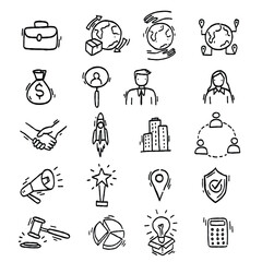 Hand drawing doodle line business icons collection. UI icon set.