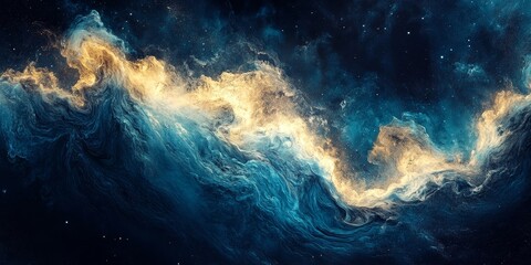 Obraz premium Galaxy waves blending cosmic elements into radiant abstract movements. Generative AI