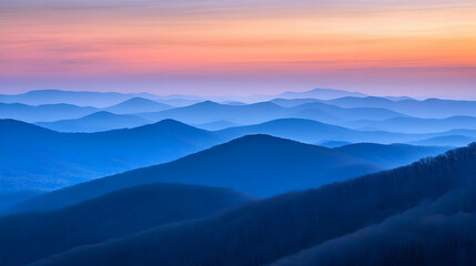 Majestic Blue Mountains at Sunset: A Serene Landscape Panorama