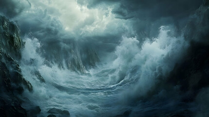 Dramatic Stormy Seascape: Waves Crashing on Rocky Coast