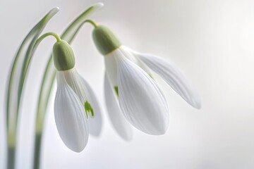 Fototapeta premium close up of two white snowdrop flowers