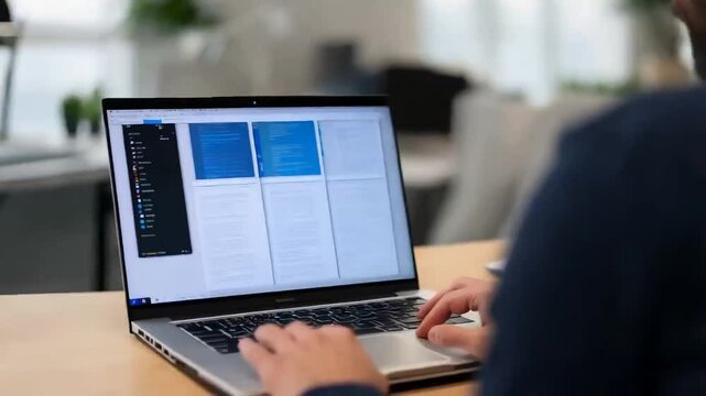 Programmer at Work: A close-up of a programmer's hands typing on a laptop, with a code editor window open on the screen, showing the intricate world of software development.  