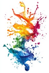Vibrant Splash of Rainbow Paint on White Background.