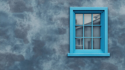 Obraz premium blue window on grey house facade