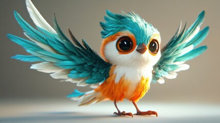 Obraz premium a colorful cartoon bird with wide wings standing on a surface