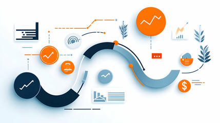 Business growth infographic data analysis, charts, progress, white background, website banner.
