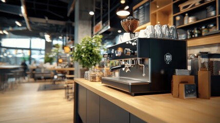 Futuristic espresso pouring experience space  dynamic visuals neon lights modern interior vibrant atmosphere unique perspective