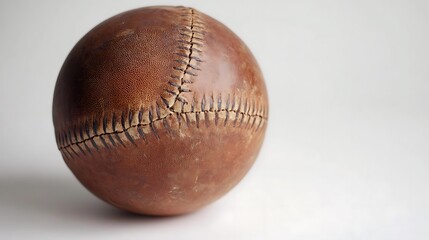A close-up of a professional sports ball with detailed textures, positioned on a clean white surface 