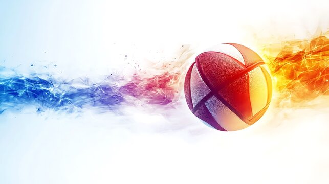 A dynamic volley ball frozen mid-air against a bright white background, symbolizing motion and energy 