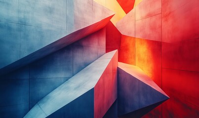 Geometric structures interlocking in a futuristic abstract arrangement. Generative AI