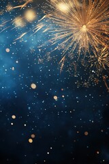 Fototapeta premium Brilliant Golden Fireworks on Night Sky Blurred Background.